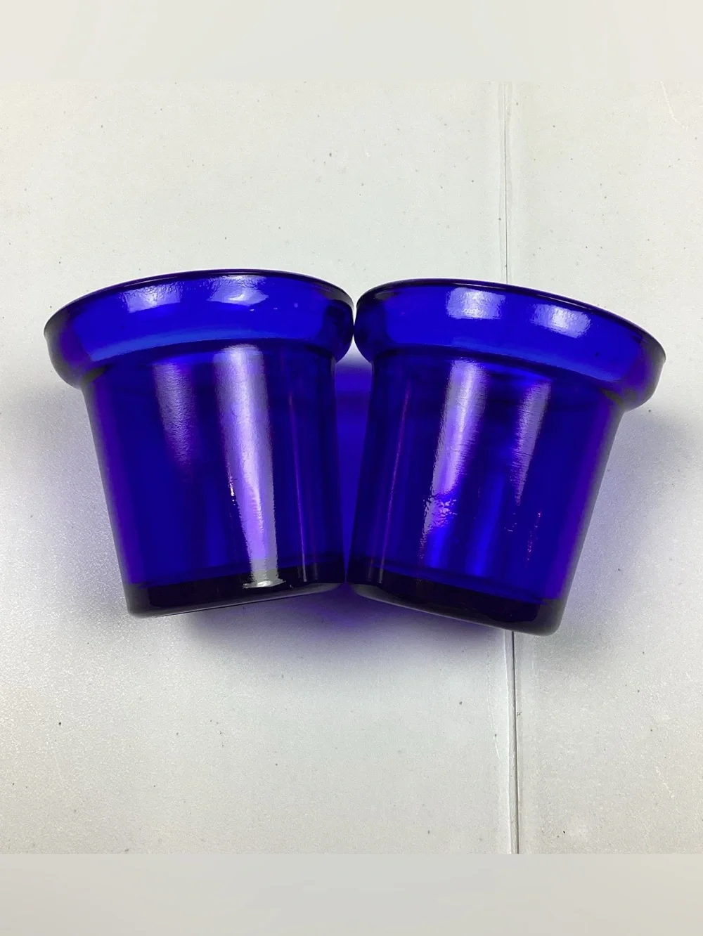 Two Vintage Cobalt Blue Glass Votive Candle Holders/Planters/Toothpick Holders